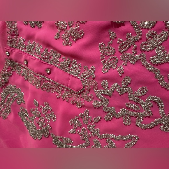 Hot pink sheer sparkly party blouse top - Picture 8 of 11